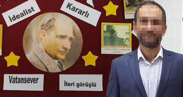 ‘Hain’ Diyerek Panodaki Atatürk Fotoğrafını İndirten Öğretmen Gözaltına Alındı